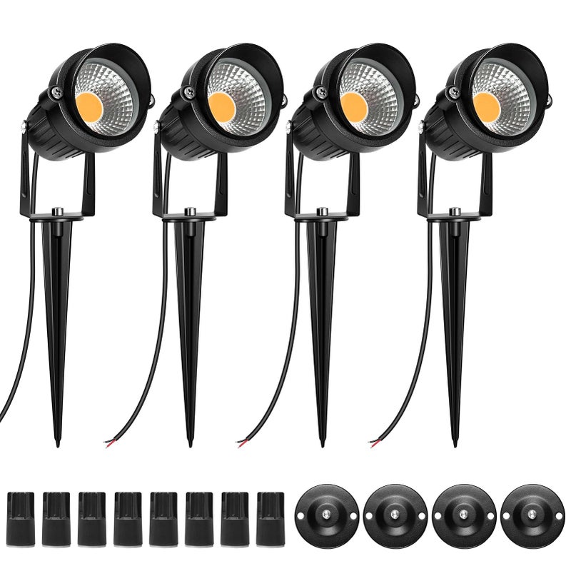 LightingWill 5W LED Landscape Lights, Warm White 3000K-3500K, Waterproof DC 12V COB LED Outdoor Wall Spotlight Low Voltage Garden Tree Spot Lighting for,Yard,Pathways,Fence (4 Pack) - Image 1